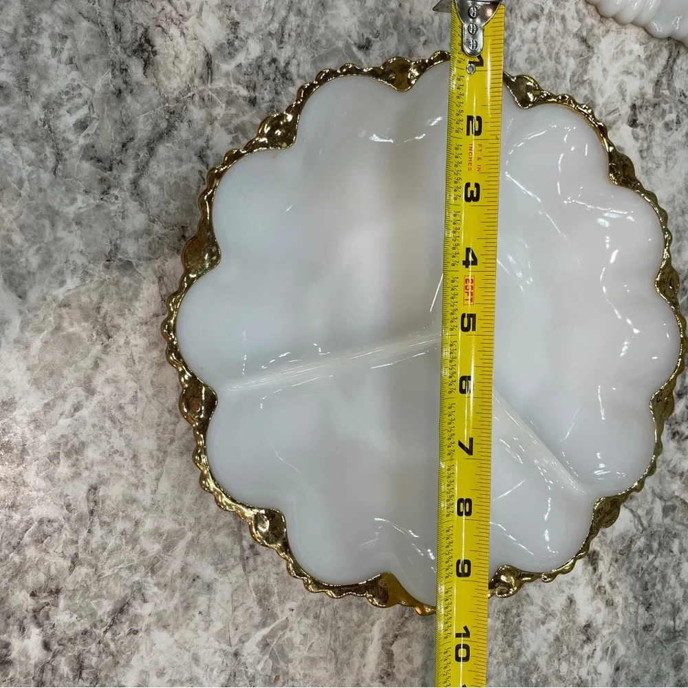 Vintage milk glass divided serving dish Set of 2